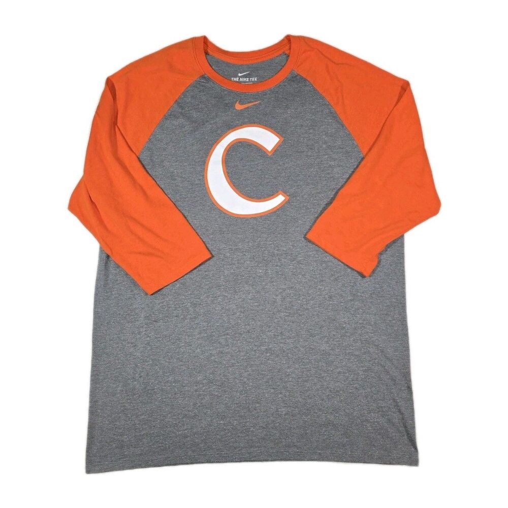 Mens Nike Clemson University Tigers Baseball Raglan Sleeve T Shirt XL Gray